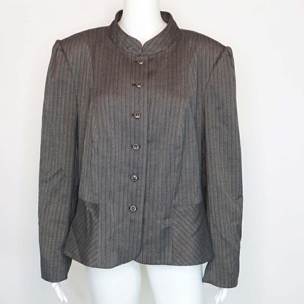 Lane Bryant Mandarin Collar Blazer Gray Pinstripe Career Jacket $90 Women's 18